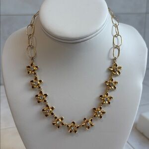 Ann Taylor Gold-tone Floral Necklace with Rhinestone Centers and Delicate Chain